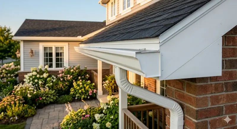 Clean aluminum eavestrough and gutters on a residential home in Thunder Bay