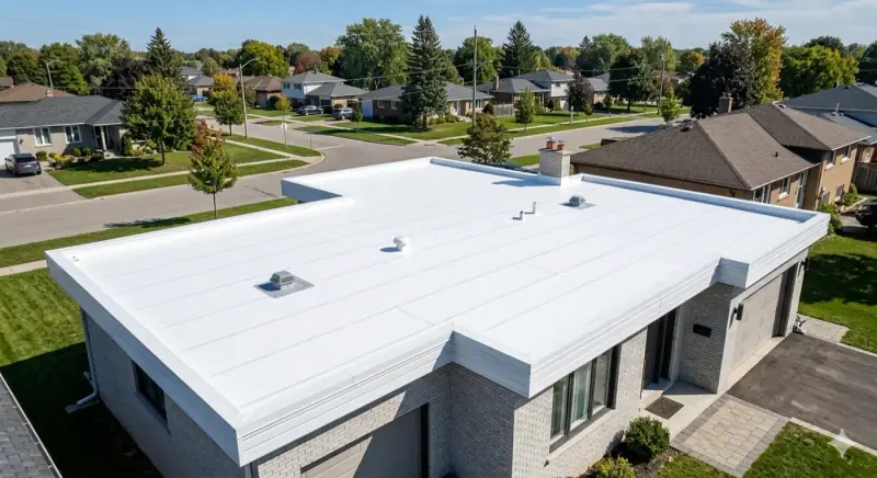 White TPO flat roof on a commercial building in Thunder Bay